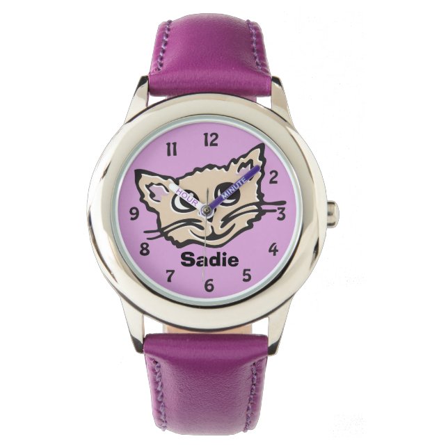 Spaß Mädchen Katze / Kätzchen Grafik mit dem Namen Armbanduhr (Vorderseite)