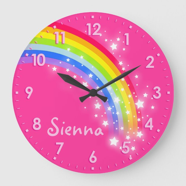 Spaß Mädchen Kinder Regenbogenname Rosa Uhr (Vorderseite)