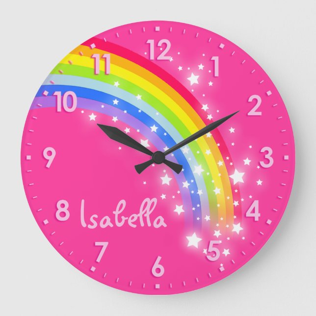 Spaß Mädchen Kinder Regenbogenname Rosa Uhr (Vorderseite)