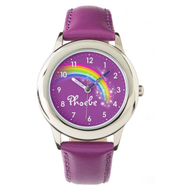 Spaß Mädchen Regenbogen Ihren Namen Handgelenk-Uhr Armbanduhr (Vorderseite)