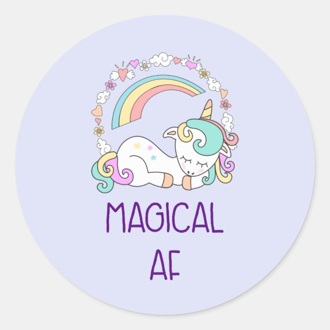 Spaß - Magischer AF. Einhorn, Regenbogen und Niedl Runder Aufkleber (Vorderseite)