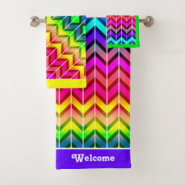 [Spaß mit Streifen] Muster #7a Rainbow Geometric Badhandtuch Set