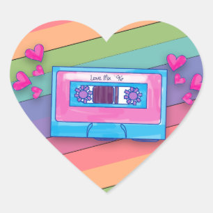 Spaß-Mixtape-Regenbogen-Hintergrund Retro-Musik-Li Herz-Aufkleber