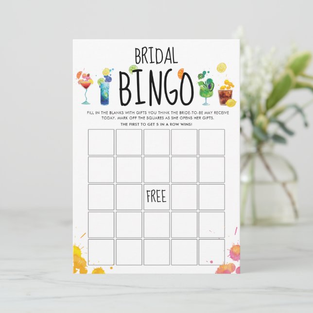 Spaß & Moderne Cocktails Bingo Game Card Einladung (Stehend Vorderseite)