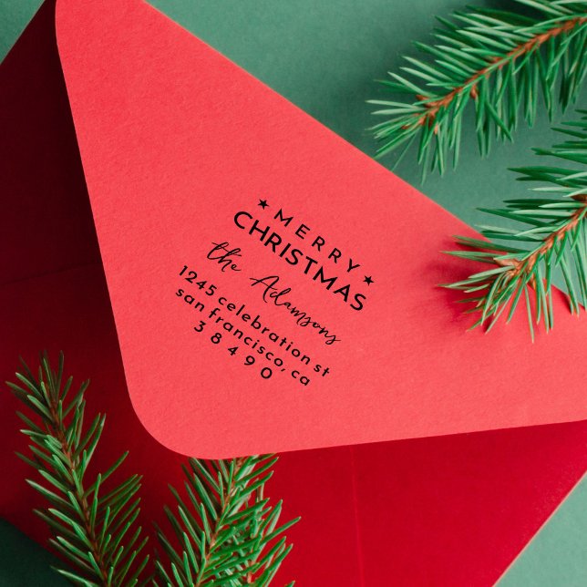 Spaß Moderne frohe Weihnachtsfamilie Rücksendeadre Gummistempel (Von Creator hochgeladen)