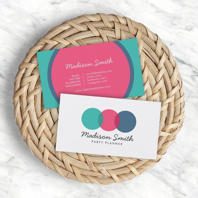 Spaß Moderne Kreise Aquamarin Pink Blue Social Med Visitenkarte (Von Creator hochgeladen)