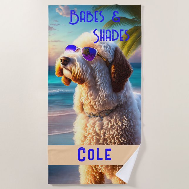 Spaß Moderner Niedlicher Goldendoodle Hund tropisc Strandtuch (Vorderseite)