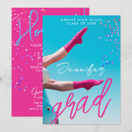 Spaß Modernes Hot Pink Typo Uni School Grad Foto Ankündigung