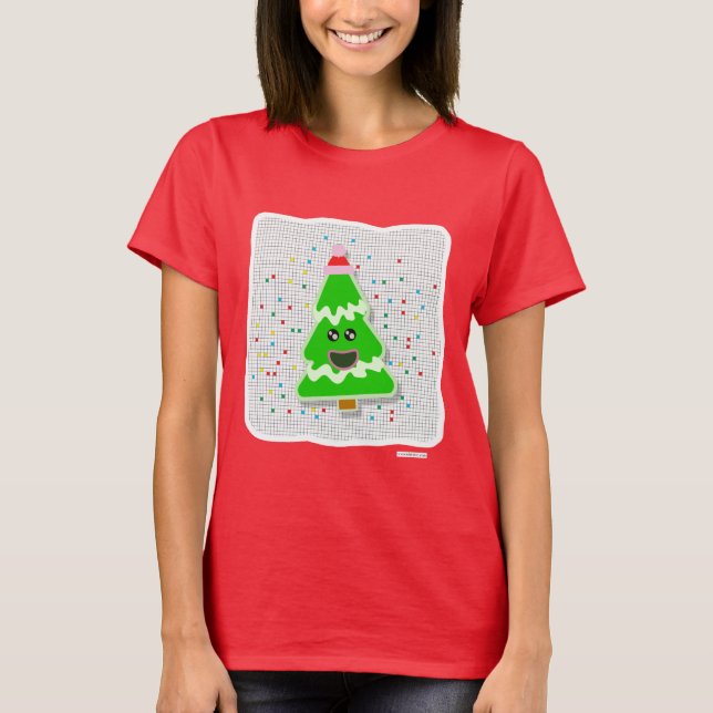 Spaß Niedlich Kawaii Weihnachtsbaum Charakter T-Shirt (Vorderseite)