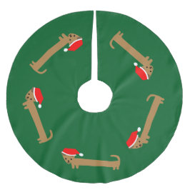 Spaß Niedliche Dackel Dunkle Grüne Weihnachten Polyester Weihnachtsbaumdecke