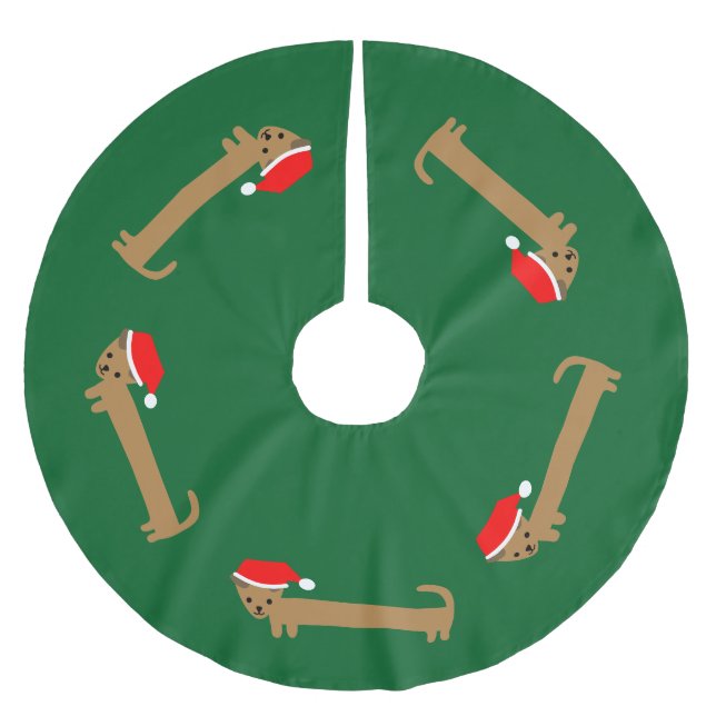 Spaß Niedliche Dackel Dunkle Grüne Weihnachten Polyester Weihnachtsbaumdecke (Vorderseite)