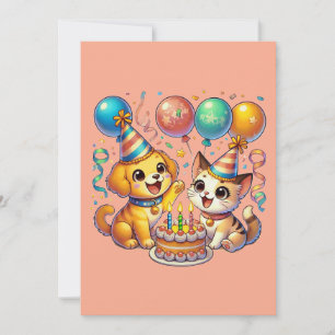 Spaß & Niedliche Geburtstag Welpe & Kitten Party Einladung