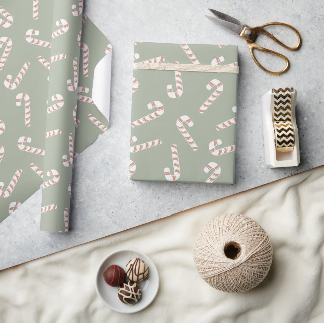 Spaß Niedliche grüne Pastel Candy Cane Weihnachten Geschenkpapier (Kunsthandwerk)