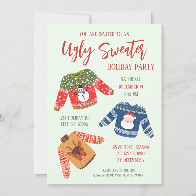 Spaß Niedliche Ugly Sweater Weihnachten Party Einl Einladung (Vorderseite)