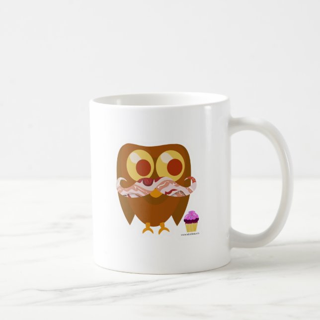 Spaß Niedlicher Cartoon Bacon Mustache Owl Kaffeetasse (Rechts)