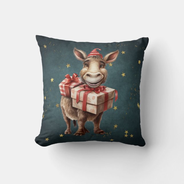 Spaß niedlicher Weihnachtswein Donkey Kissen (Vorderseite)