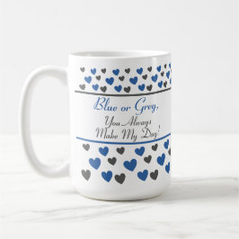 Spaß Niedliches Inspirationsangebot, blaue und gra Kaffeetasse