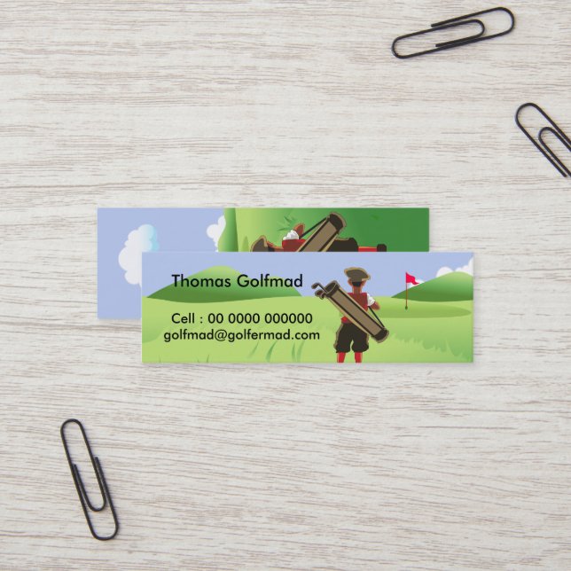 Spaß Personalisiert Golfer auf Golfplatz Mini Visitenkarte (Vorderseite/Rückseite Beispiel)
