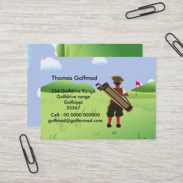 Spaß Personalisiert Golfer auf Golfplatz Visitenkarte (Vorderseite/Rückseite Beispiel)