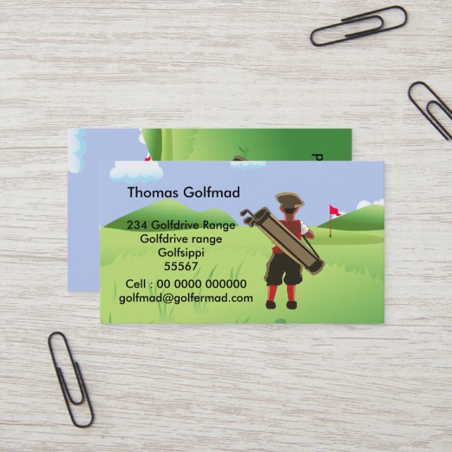 Spaß Personalisiert Golfer auf Golfplatz Visitenkarte (Vorderseite/Rückseite Beispiel)