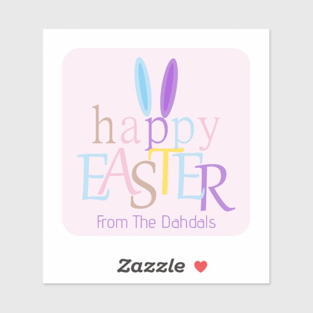 Spaß Personalisierte fröhliche Ostern Bunny Pink Aufkleber (Blatt)