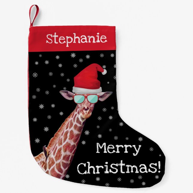 Spaß Personalisierte Giraffe Weihnachtsmannmütze W Kleiner Weihnachtsstrumpf (Vorderseite)