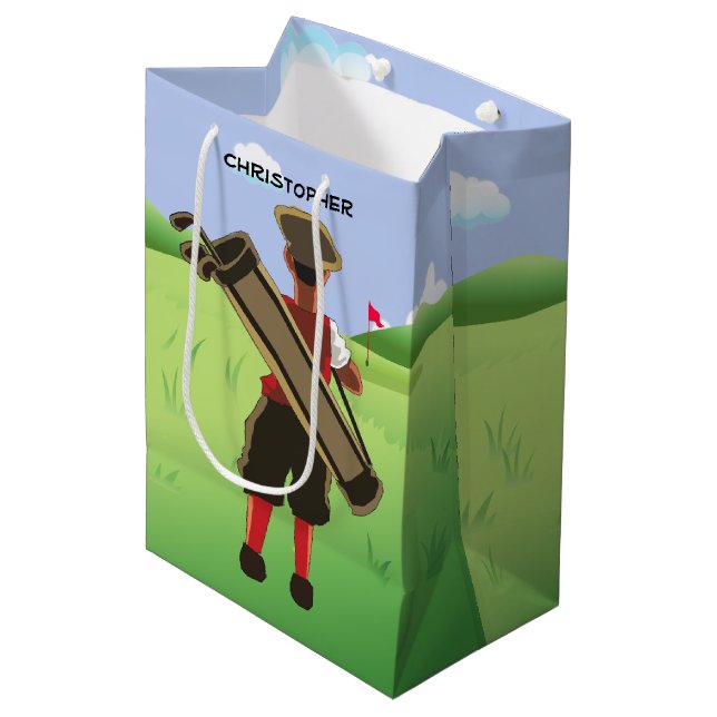 Spaß-personalisierter Golfspieler auf Golfkurs Mittlere Geschenktüte (Vorderseite Schrägansicht)