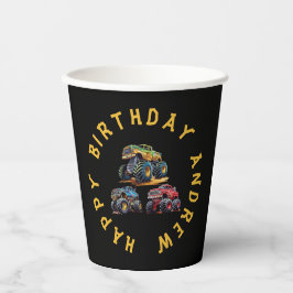 Spaß personalisierter Monster-LKW-Kindergeburtstag Pappbecher
