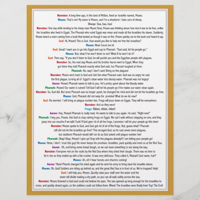 Spaß Pessach Geschichte Skit für Kinder Flyer (Hinten)