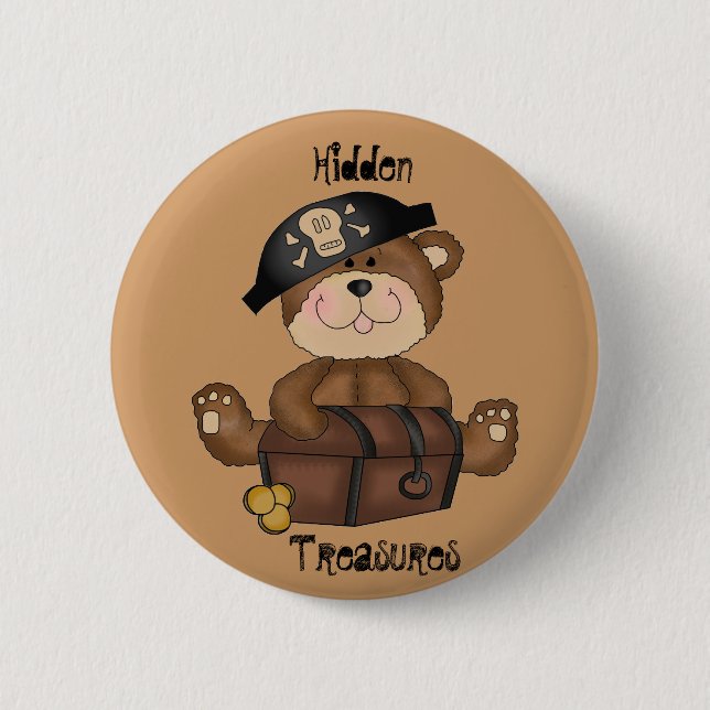 Spaß-Piraten-Bär mit Schatz-Kasten-Button-Knopf Button (Vorderseite)