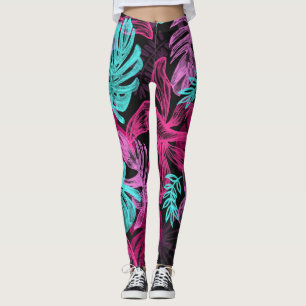 Spaß Psychedelische und glühende Neon-Blätter Leggings