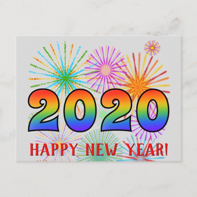Spaß, Regenbogenfarben 2020 + "GLÜCKLICHES NEUES J Postkarte (Vorderseite)