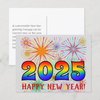 Spaß, Regenbogenfarben 2025 + "GLÜCKLICHES NEUES J Postkarte