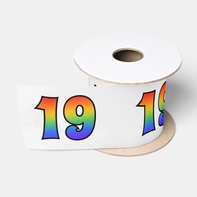Spaß, Regenbogenmuster "19" Ereignisnummer (grau) Satinband (Spule)
