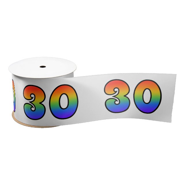 Spaß, Regenbogenmuster "30" Ereignisnummer (grau) Satinband (Spule)