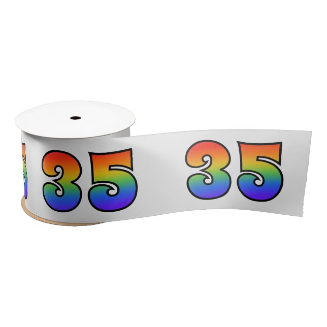 Spaß, Regenbogenmuster "35" Ereignisnummer (grau) Satinband (Spule)