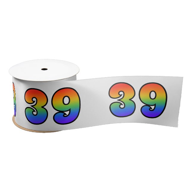 Spaß, Regenbogenmuster "39" Ereignisnummer (grau) Satinband (Spule)