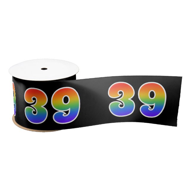 Spaß, Regenbogenmuster "39" Ereignisnummer (schwar Satinband (Spule)