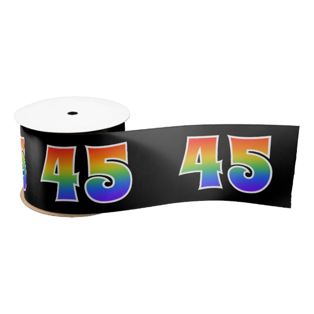 Spaß, Regenbogenmuster "45" Ereignisnummer (schwar Satinband (Spule)