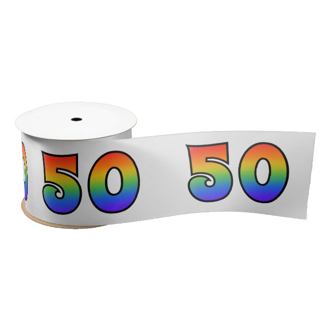 Spaß, Regenbogenmuster "50" Ereignisnummer (grau) Satinband (Spule)