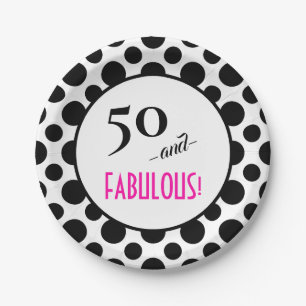 Spaß Retro Chic Polka Dot 50 und FABULOUS! Geburts Pappteller