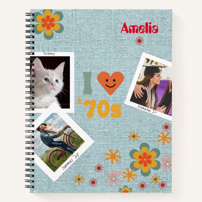Spaß Retro der 70er Personalisierten Imitate Denim Notizbuch (Vorderseite)