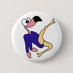 Spaß-rosa FlamingoGymnast, der Boden-Übungen tut Button