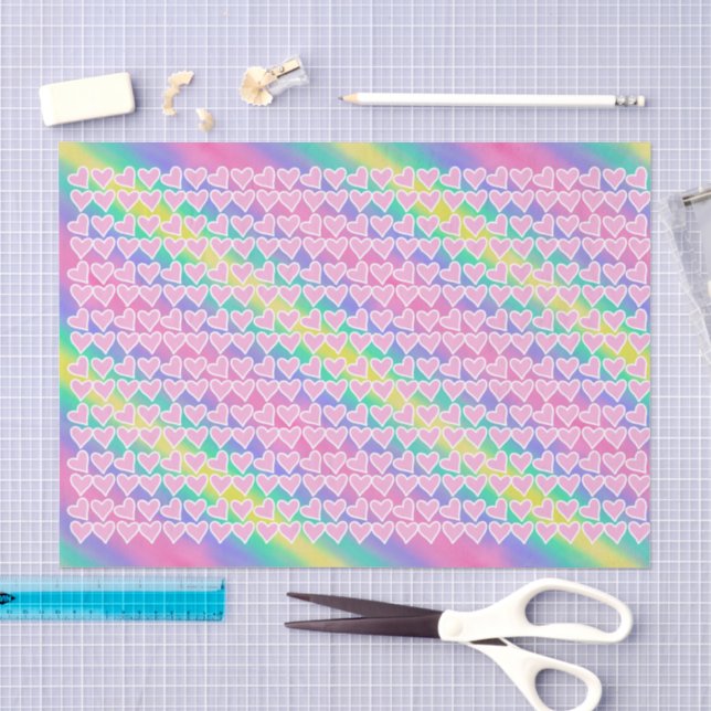 Spaß rosa Herzen auf Regenbogen Seidenpapier (Handwerk)