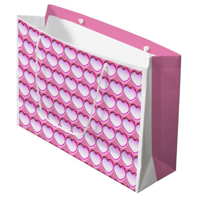 Spaß rosa Herzen - Große Geschenktüte (Vorderseite Schrägansicht)
