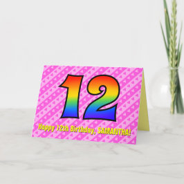 Spaß Rosa Streifen, Herz, Regenbogen # 12. Geburts Karte