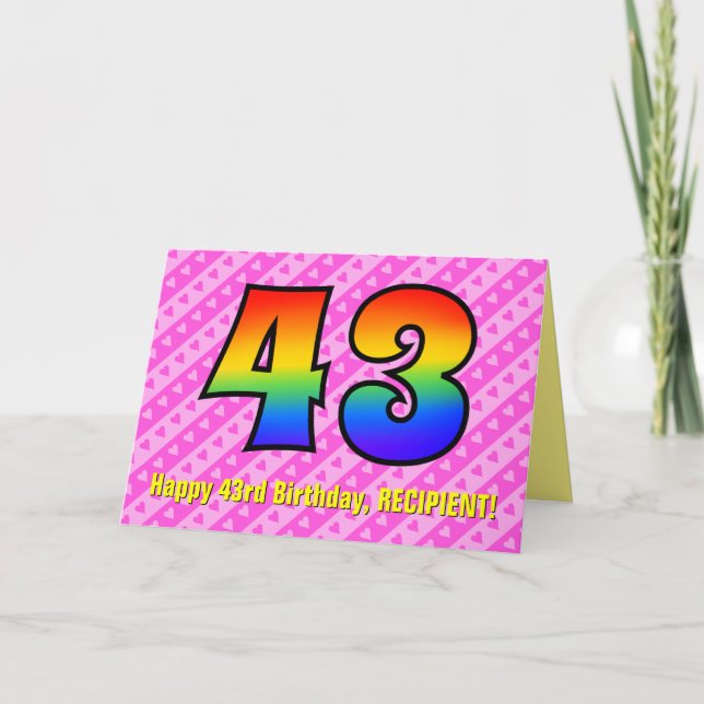 Spaß Rosa Streifen, Herz, Regenbogen # 43. Geburts Karte (Vorderseite)