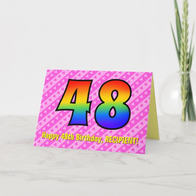 Spaß Rosa Streifen, Herz, Regenbogen # 48. Geburts Karte (Vorderseite)