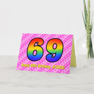 Spaß Rosa Streifen, Herz, Regenbogen # 69. Geburts Karte