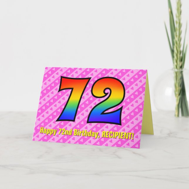 Spaß Rosa Streifen, Herz, Regenbogen # 72. Geburts Karte (Vorderseite)